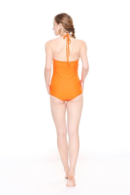 TANGERINE PLUNGE CUT OUT SWIMSUIT (Tangerine, S, Body Fit)